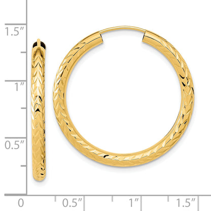 10K Gelbgold Poliert & Diamantiert Endlos Creolen