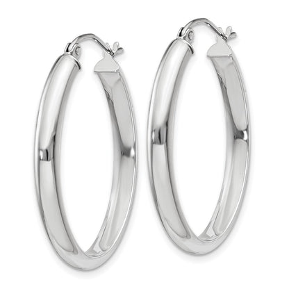 10K Weißgold Poliert 3.75mm Oval Röhre Creolen