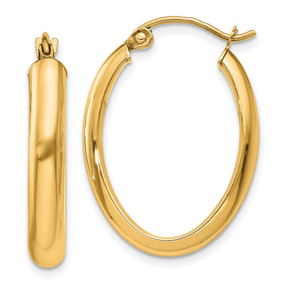 10K Gelbgold Poliert 3.75mm Oval Röhre Creolen
