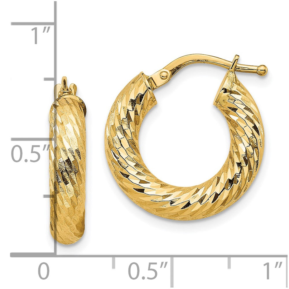 10K Gelbgold 4x10mm Diamantiert Rund Creolen