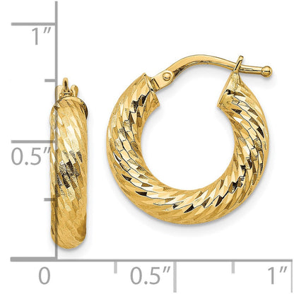 10K Gelbgold 4x10mm Diamantiert Rund Creolen