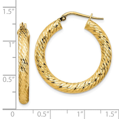 10K Gelbgold 4x20mm Diamantiert Rund Creolen