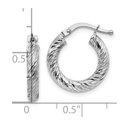 10K Weißgold 3x10 Diamantiert Rund Creolen