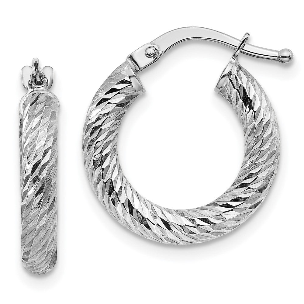 10K Weißgold 3x10 Diamantiert Rund Creolen