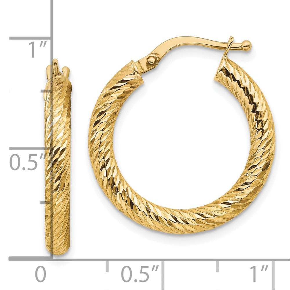 10K Gelbgold 3x15 Diamantiert Rund Creolen