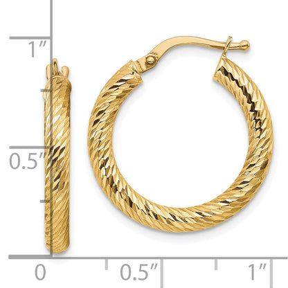 10K Gelbgold 3x15 Diamantiert Rund Creolen