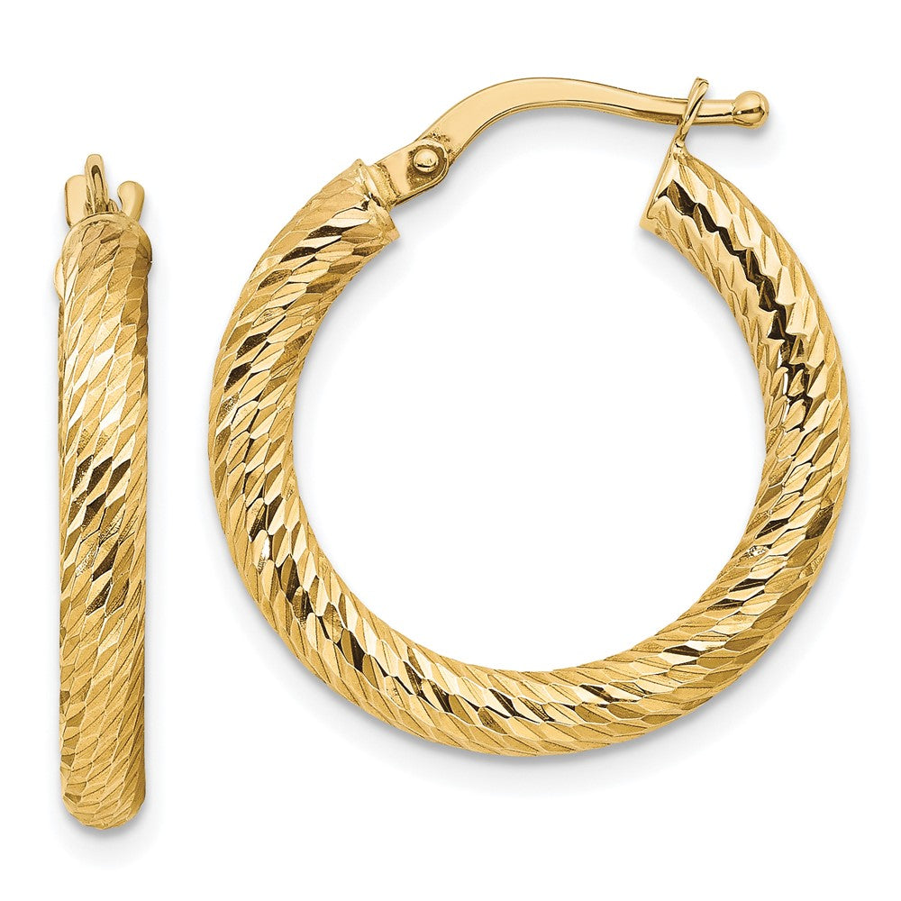 10K Gelbgold 3x15 Diamantiert Rund Creolen
