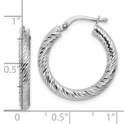 10K Weißgold 3x15 Diamantiert Rund Creolen