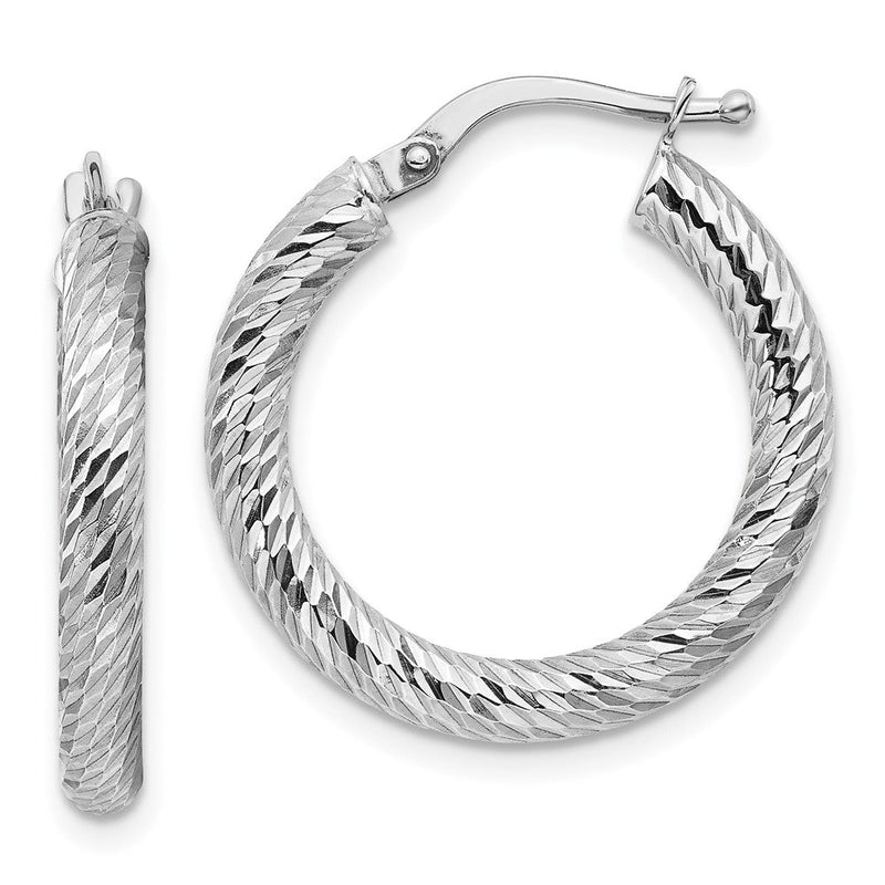 10K Weißgold 3x15 Diamantiert Rund Creolen