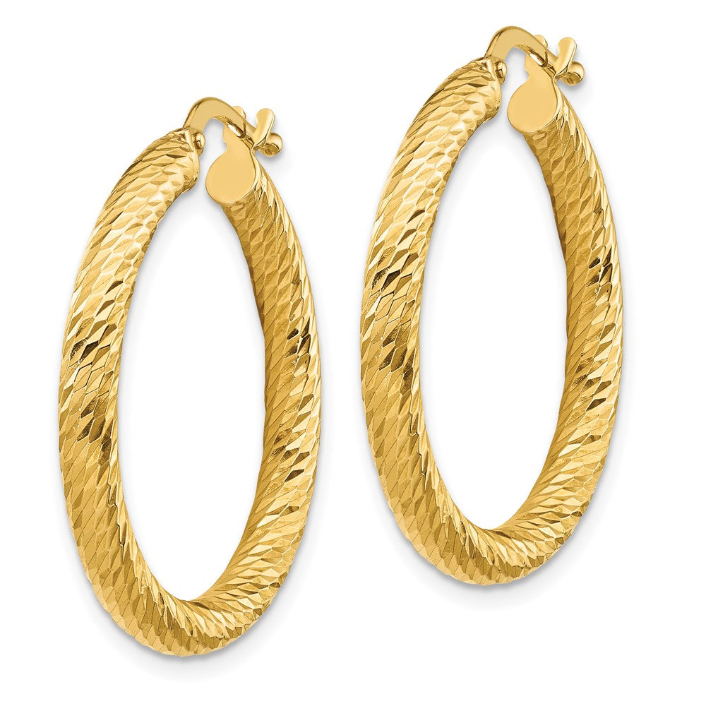 10K Gelbgold 3x20 Diamantiert Rund Creolen