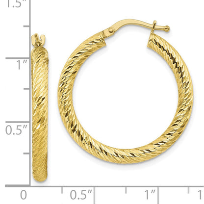 10K Gelbgold 3x20 Diamantiert Rund Creolen
