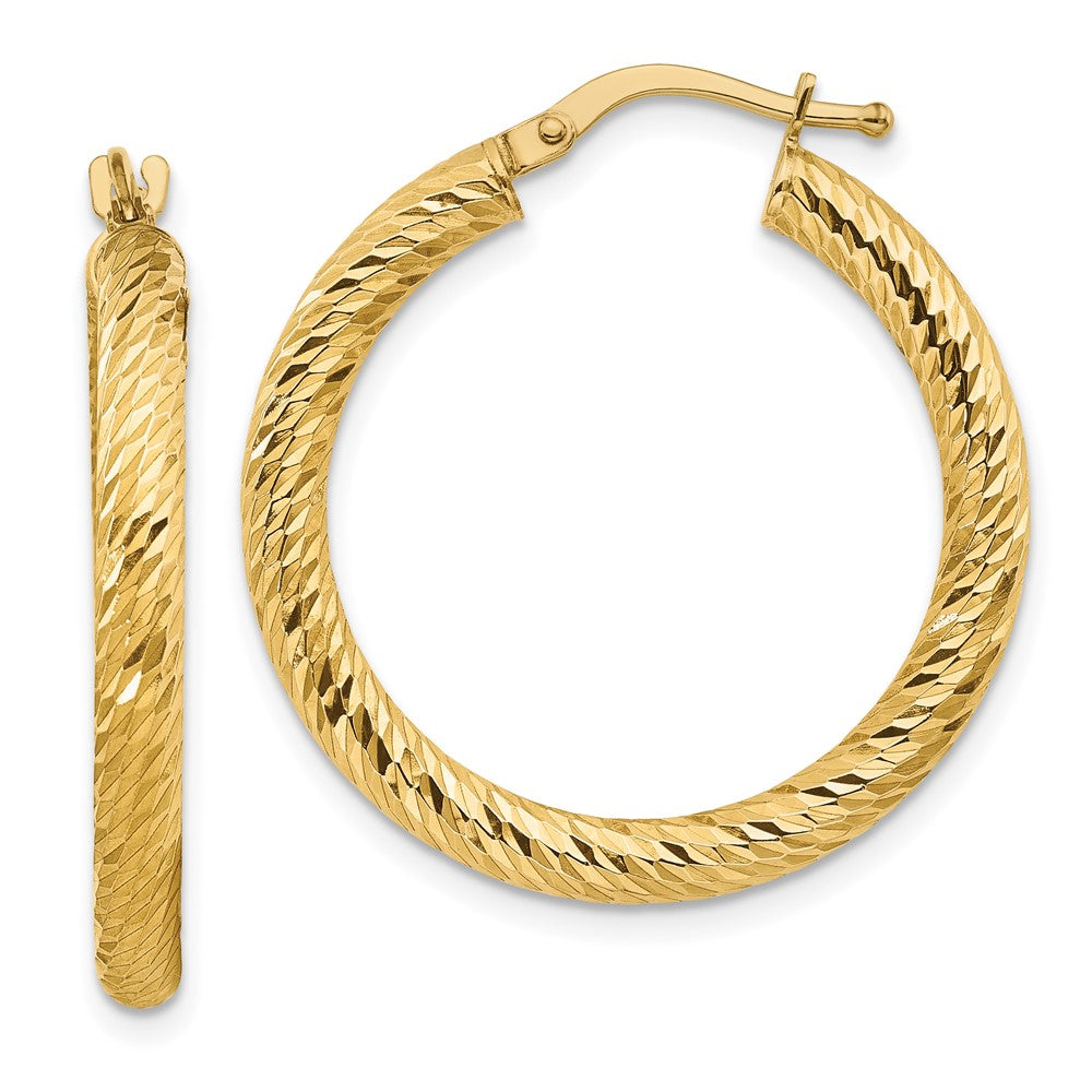 10K Gelbgold 3x20 Diamantiert Rund Creolen