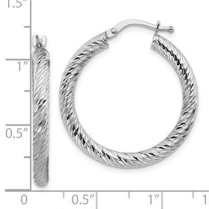 10K Weißgold 3x20 Diamantiert Rund Creolen
