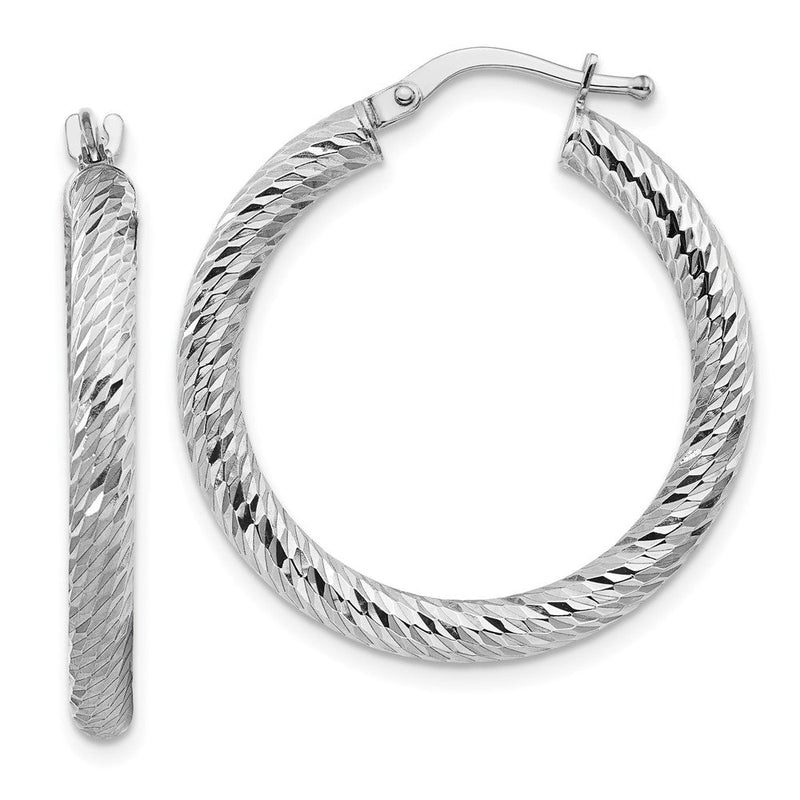 10K Weißgold 3x20 Diamantiert Rund Creolen