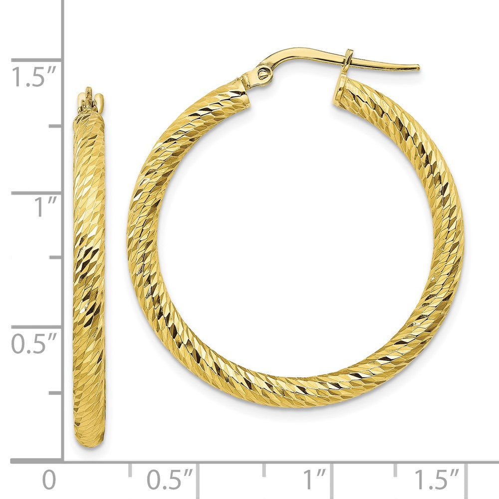 10K Gelbgold 3x25 Diamantiert Rund Creolen