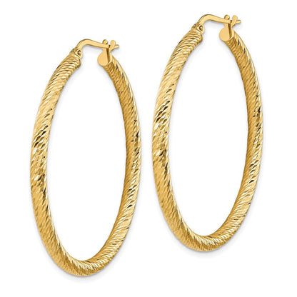 10K Gelbgold 3x35 Diamantiert Rund Creolen