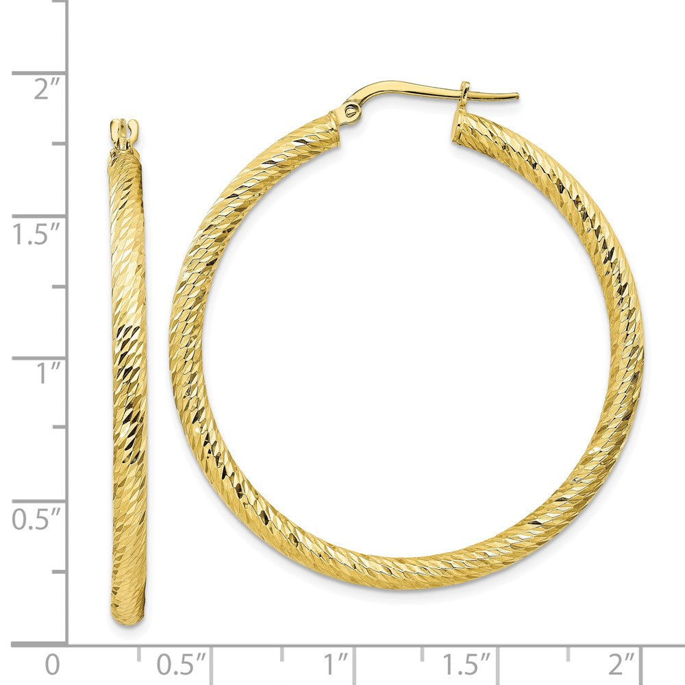 10K Gelbgold 3x35 Diamantiert Rund Creolen