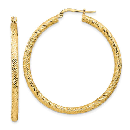 10K Gelbgold 3x35 Diamantiert Rund Creolen