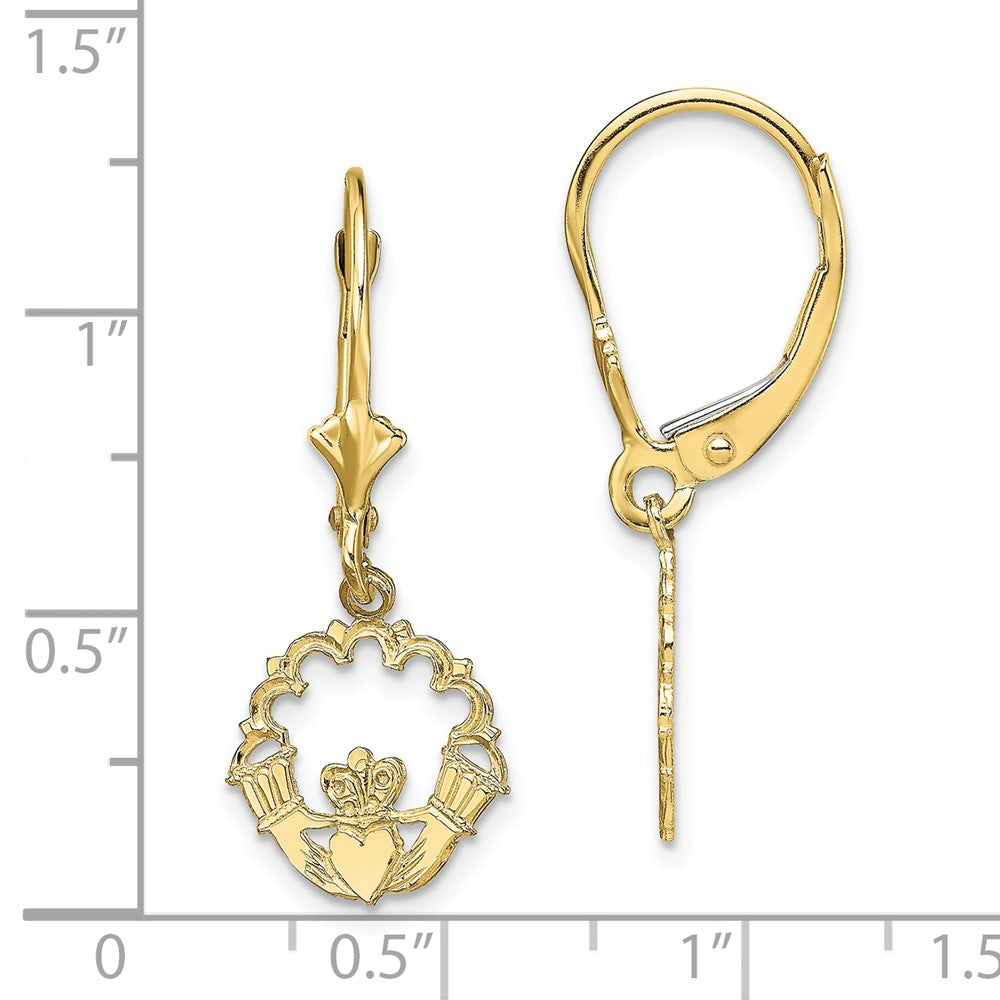 10K Gelbgold Poliert Claddagh Ohrhänger mit Brisur