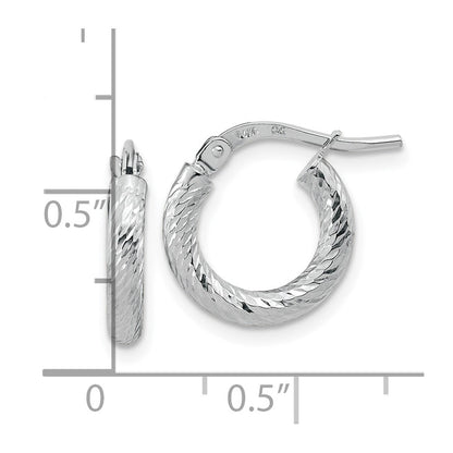 10K Weißgold Poliert Diamantiert 2.4mm Creolen