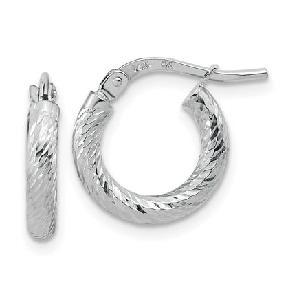 10K Weißgold Poliert Diamantiert 2.4mm Creolen