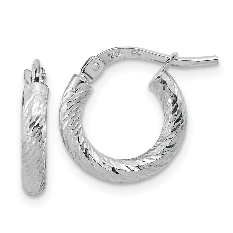 10K Weißgold Poliert Diamantiert 2.4mm Creolen