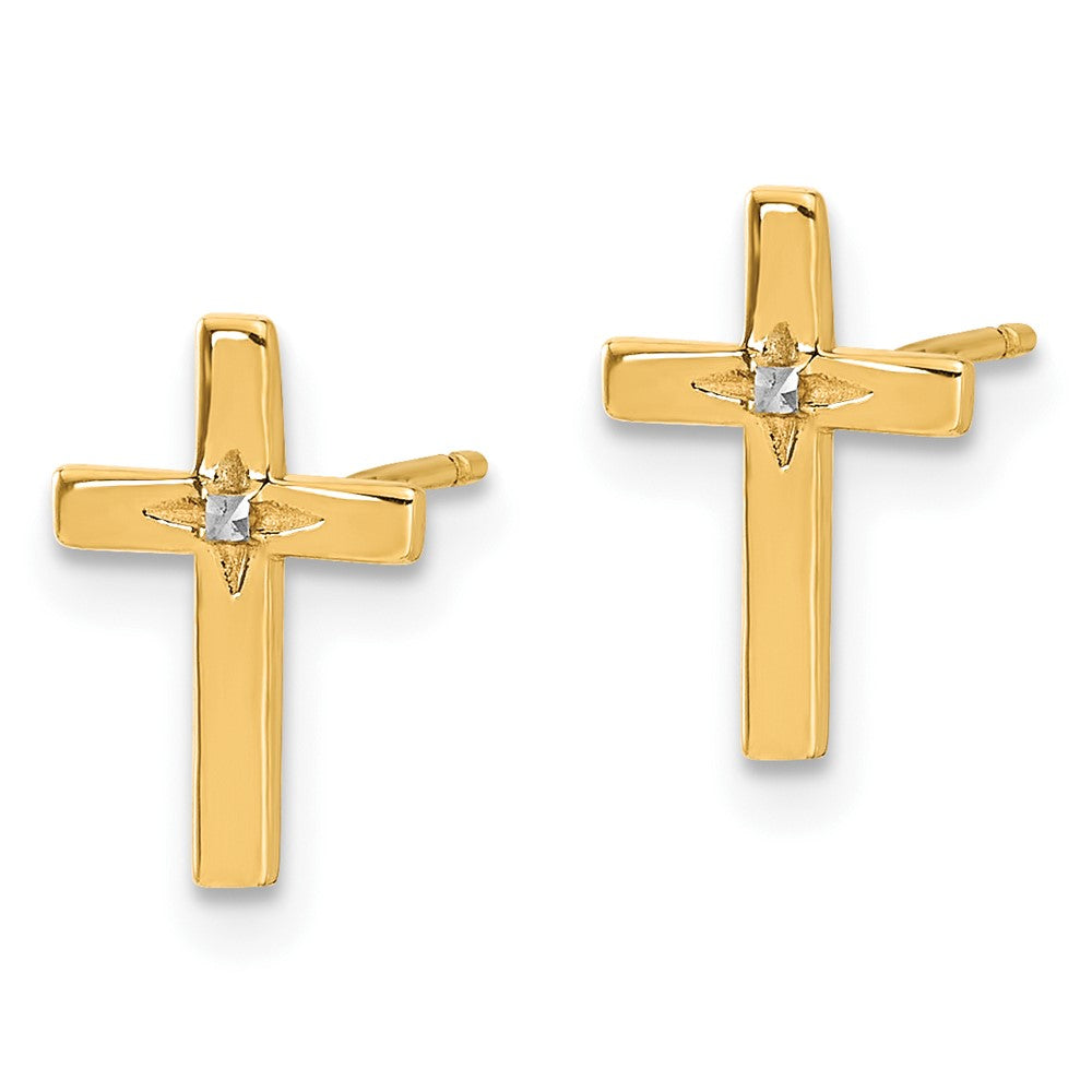 10K Gelb mit Rhodium und Weiß Rhodium Kreuz Ohrstecker