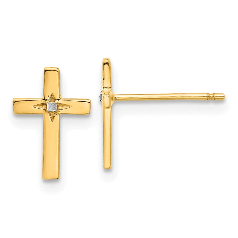 10K Gelb mit Rhodium und Weiß Rhodium Kreuz Ohrstecker