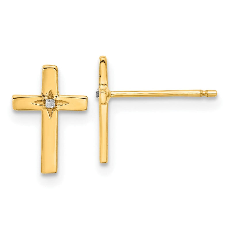 10K Gelb mit Rhodium und Weiß Rhodium Kreuz Ohrstecker