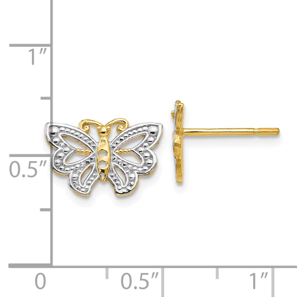 10K Gelb mit Rhodium mit Weiß Rhodium Schmetterling Ohrstecker