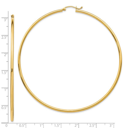 10K Gelbgold Poliert 2x75mm Leicht Röhre Creolen
