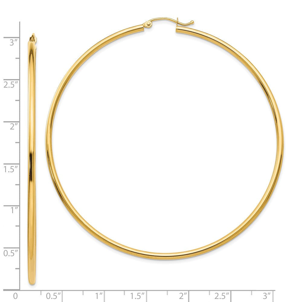 10K Gelbgold Poliert 2x70mm Leicht Röhre Creolen
