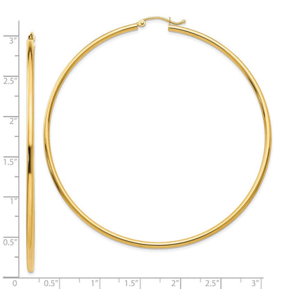 10K Gelbgold Poliert 2x70mm Leicht Röhre Creolen
