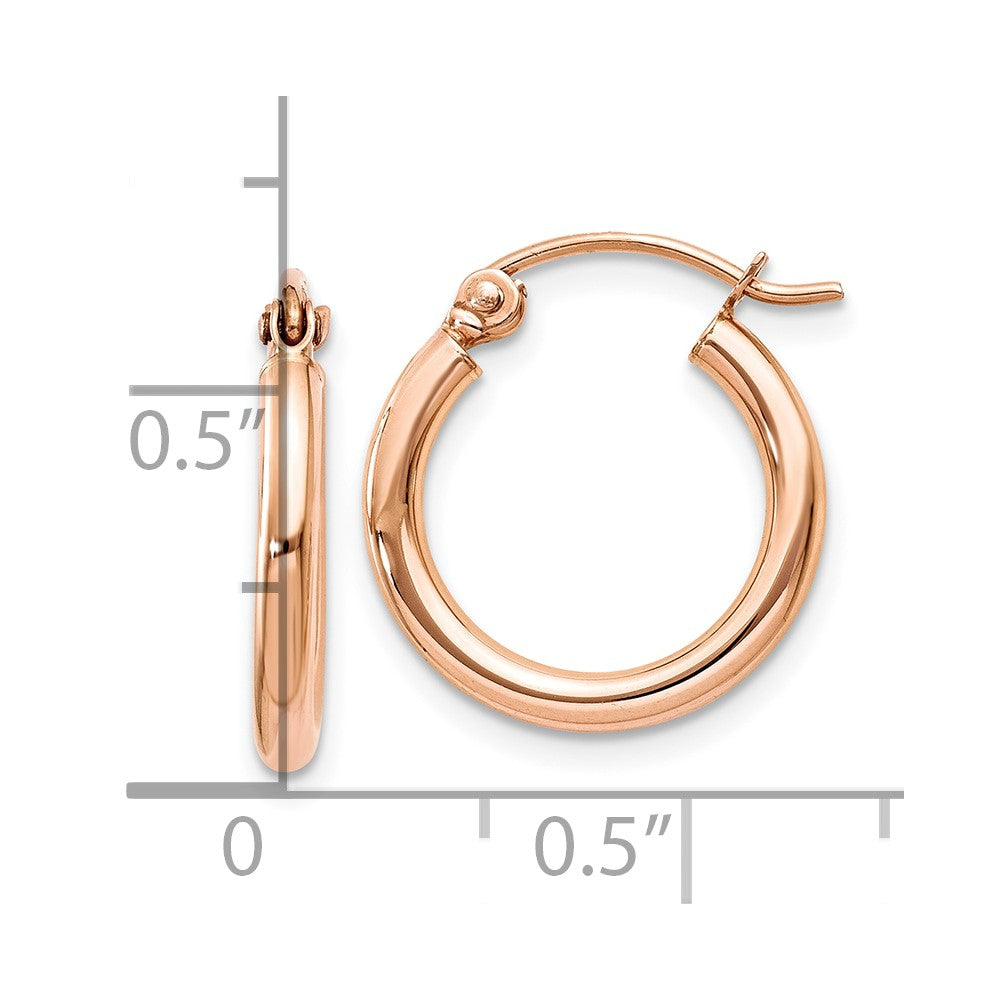 10K Roségold Poliert 2mm Leicht Röhre Creolen