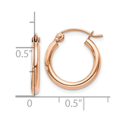 10K Roségold Poliert 2mm Leicht Röhre Creolen