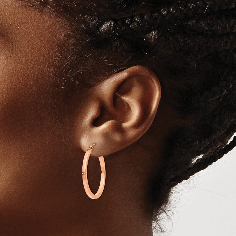 10K Roségold Leicht Quadratisch Röhre Creolen