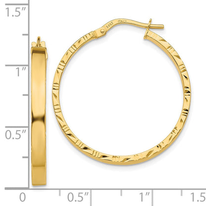 10K Gelbgold Diamantiert Kante Groß 3mm Poliert Creolen