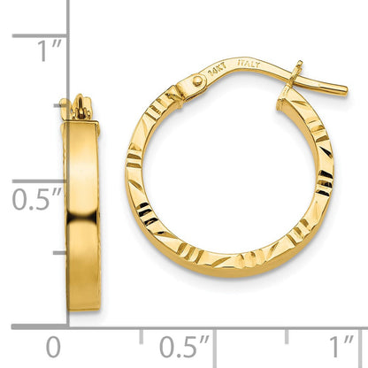 10K Gelbgold Klein 3mm Diamantiert Kante Poliert Creolen