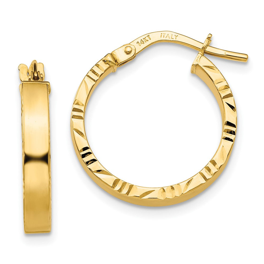 10K Gelbgold Klein 3mm Diamantiert Kante Poliert Creolen