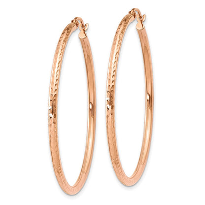 10K Roségold 10K Poliert Leicht Groß Diamantiert Röhre Creolen