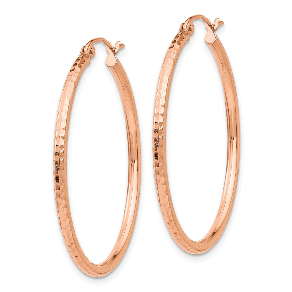 10K Roségold 10K Poliert Leicht Groß Diamantiert Röhre Creolen