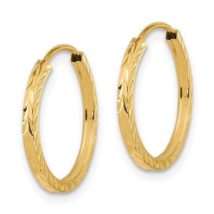 10K Gelbgold Diamantiert Quadratisch Röhre Endlos Creolen