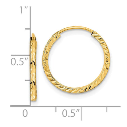 10K Gelbgold Diamantiert Quadratisch Röhre Endlos Creolen