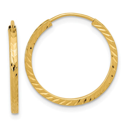 10K Gelbgold Diamantiert Quadratisch Röhre Endlos Creolen