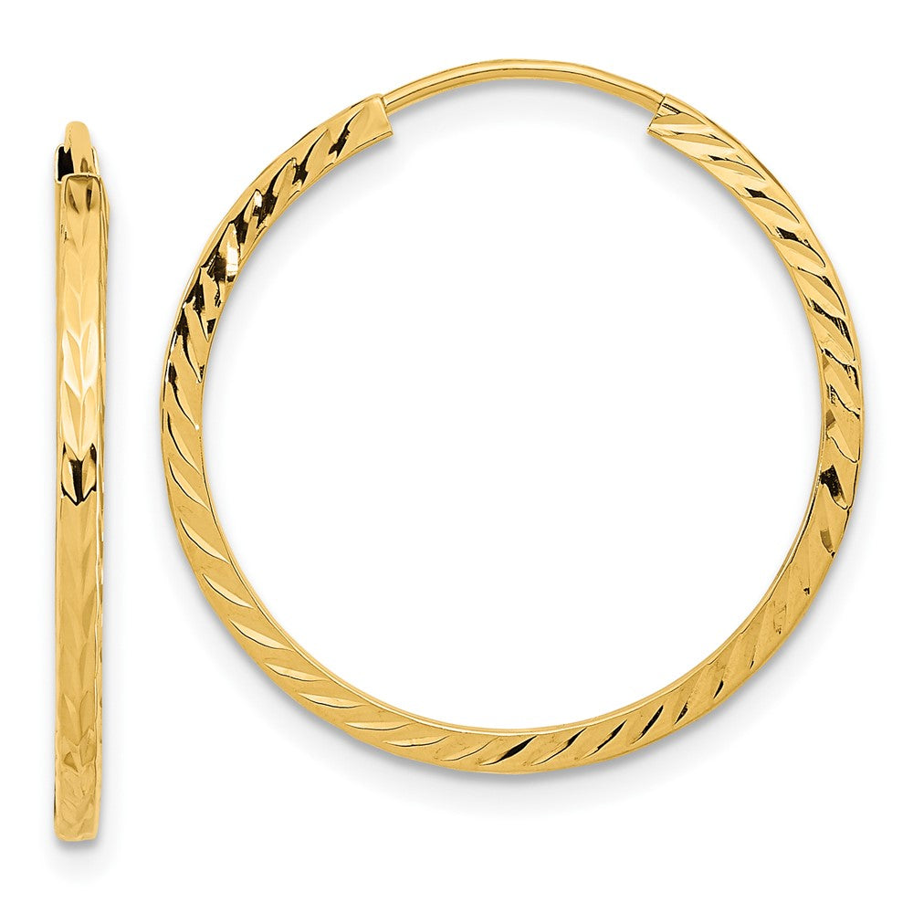10K Gelbgold Diamantiert Quadratisch Röhre Endlos Creolen