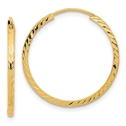10K Gelbgold Diamantiert Quadratisch Röhre Endlos Creolen