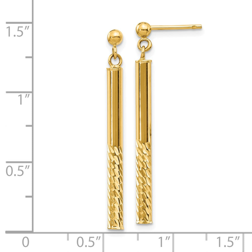 10K Gelbgold Poliert und Diamantiert Stab Hängend Ohrstecker