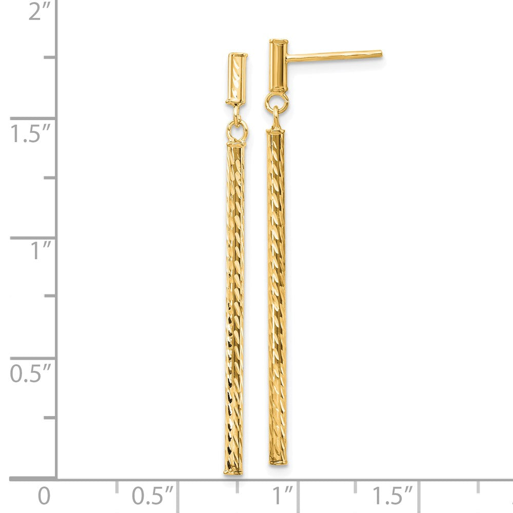 10K Gelbgold Poliert und Diamantiert Stab Hängend Ohrstecker