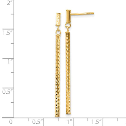 10K Gelbgold Poliert und Diamantiert Stab Hängend Ohrstecker