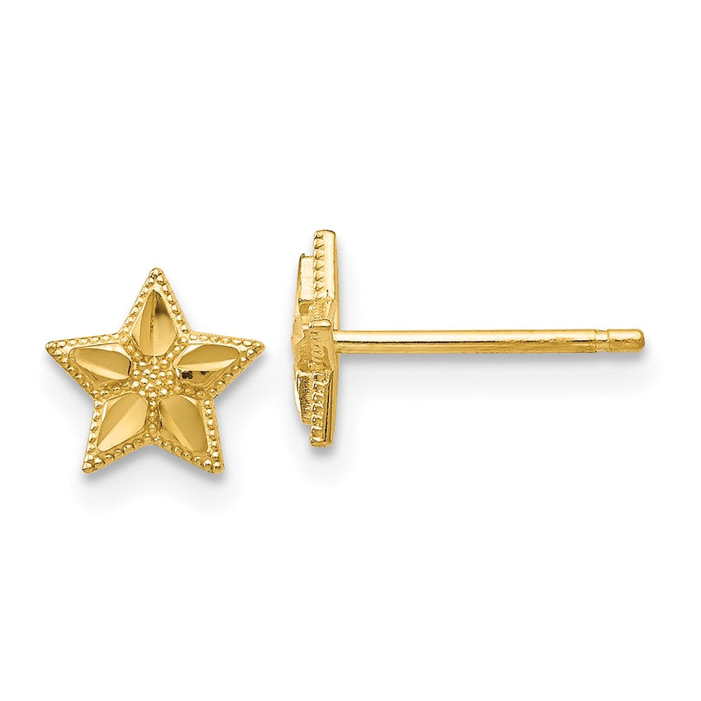 10K Gelbgold Poliert & Diamantiert Stern Ohrstecker